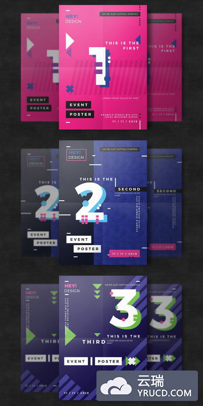 海报模板 | 倒计时数字时尚拼接几何炫彩色块单页创意元素传单