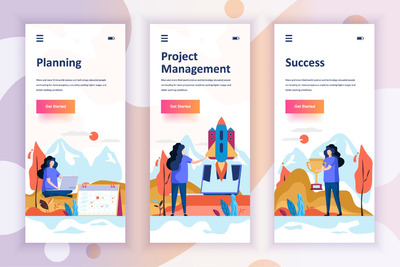 时尚高端简约多用途的Instagram故事入门屏幕移动应用程序banner插画着陆页海报设计模板-4