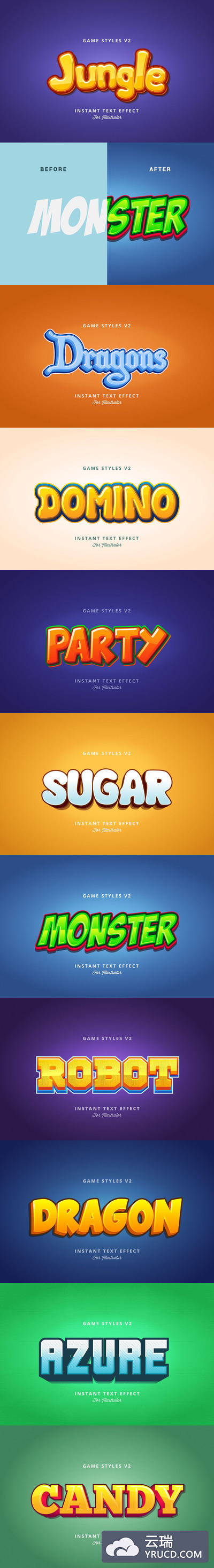 图层样式 | 时尚卡通游戏多层3D质感图形立体字体设计