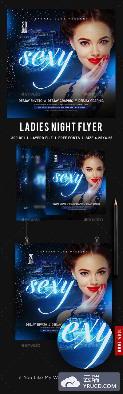 DJ女士派对夜总会传单设计模板
