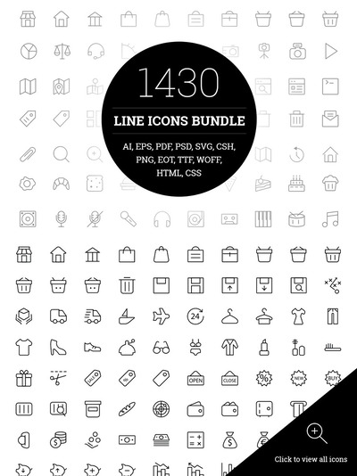 线型网页APP图标素材 1430 Line Icons Bundle