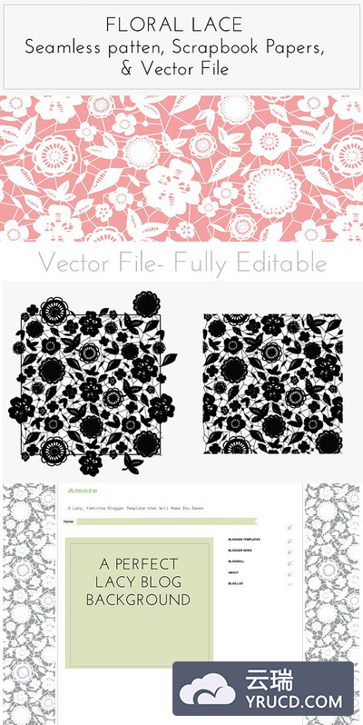 花卉图案素材纹理 Floral Lace Overlay, Pattern, Vector