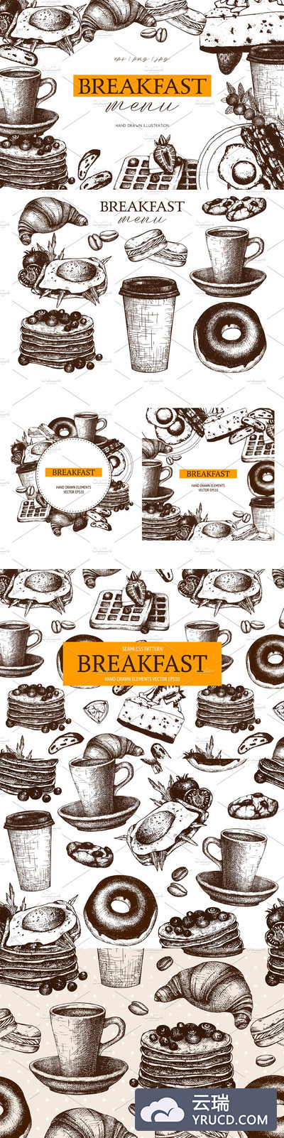 手绘早餐素描插画 Hand Drawn Breakfast Design