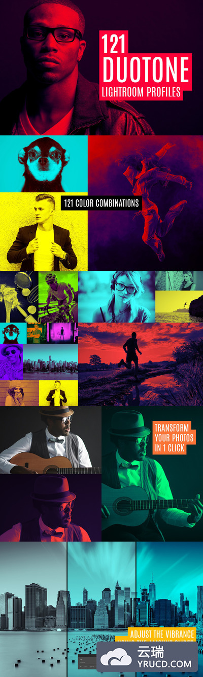 双色调照片滤镜ps动作 121 Duotone Lightroom Profiles