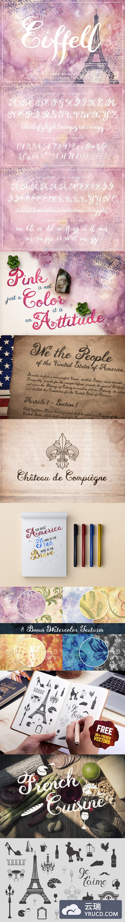 手绘浪漫字体设计 Eiffell Brush Script Font + Extras