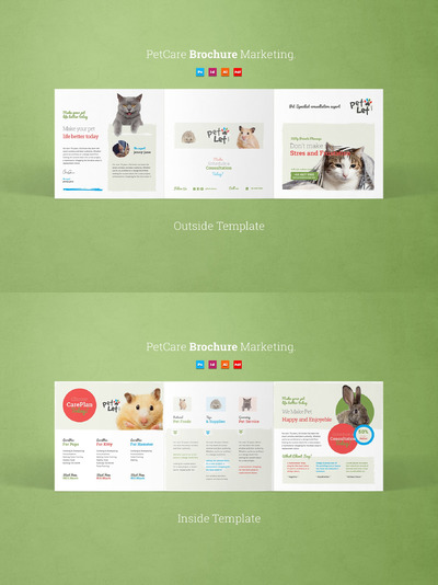 方形宠物画册模板 Pet Care Tri-Fold Brochure