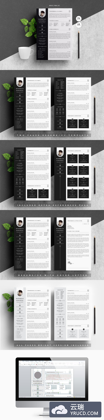 简洁的现代简历模板 Modern Resume Template 4 Pages