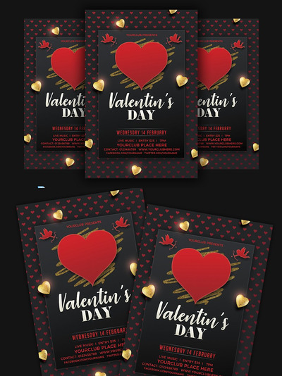 浪漫的情人节海报模板 Valentines Day Party Flyer Template