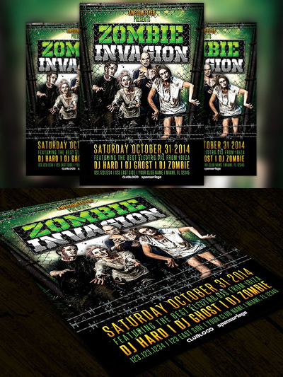 恐怖的万圣节僵尸海报模板 Zombie Invasion Halloween Flyer