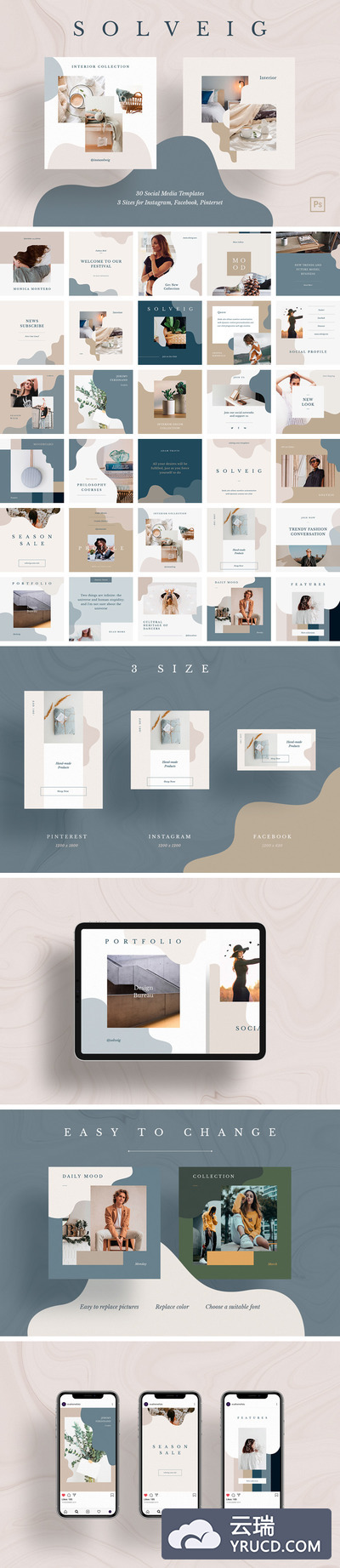 Instagram | 高级灰高品质粉色蓝色温柔时尚装饰图形版式排版
