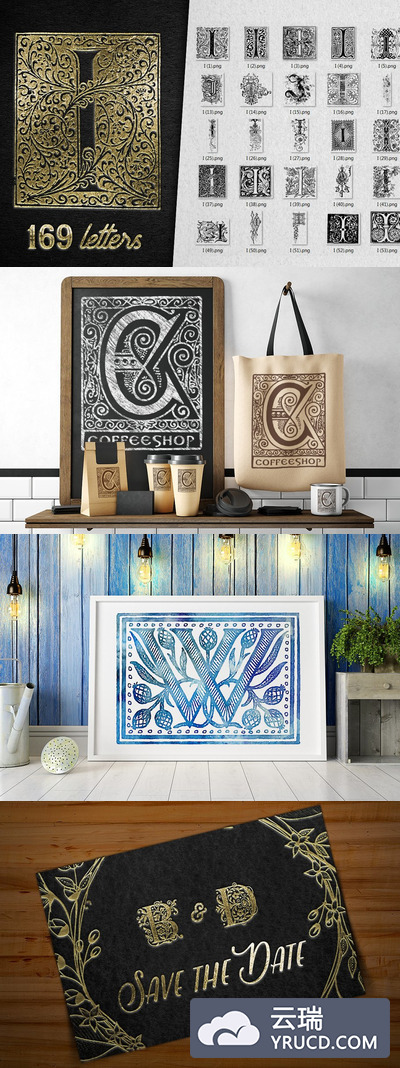 经典字母I的装饰字体设计 Vintage Letter I Decorative Alphabet