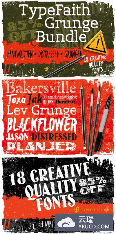 创意肌理字体设计 TFF Grunge Bundle