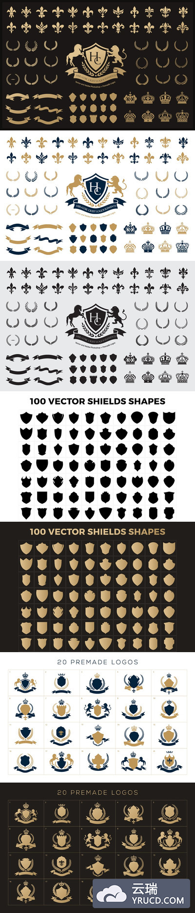 骑士纹章logo元素集 Heraldic Crest Logos elements set