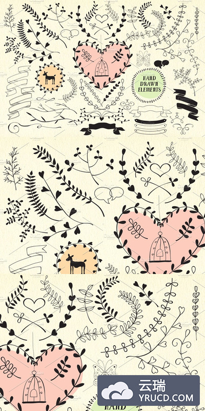 手绘矢量树枝元素插画 55 hand drawn vector elements!
