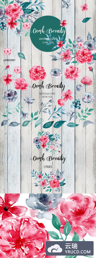 漂亮的水彩插画 Watercolor Clipart Dark Beauty