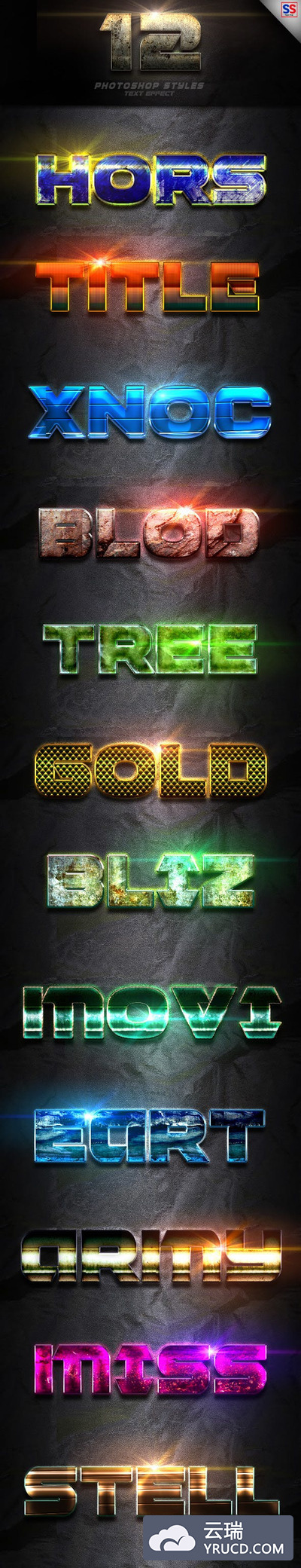 12组金属闪亮Photoshop文本图层样式Vol.10