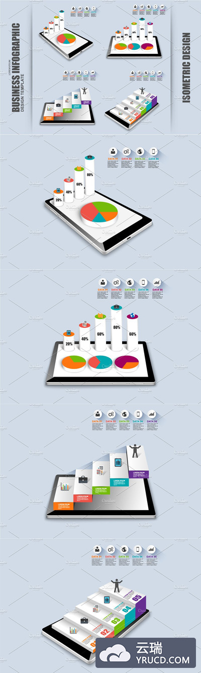 3D PPT图表素材模板 Isometric 3D Business Infographic