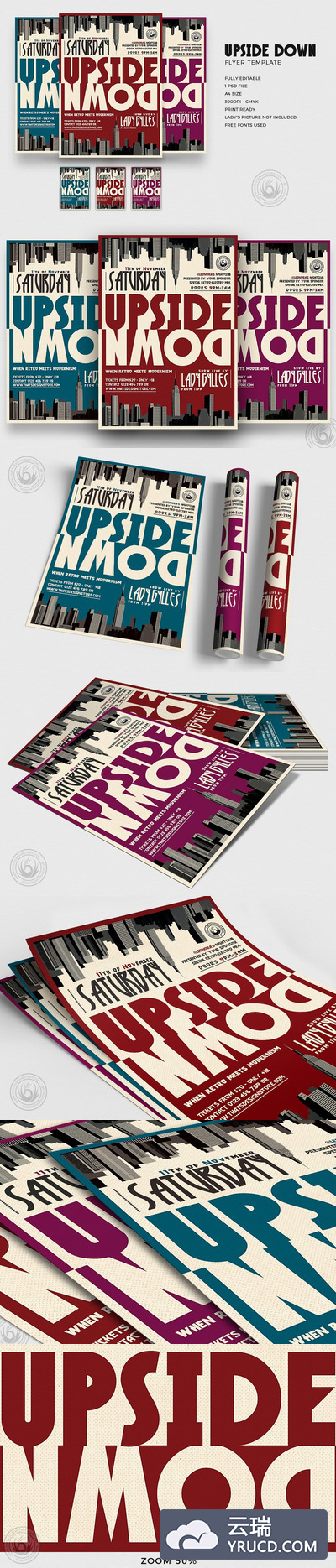 创意个性城市海报模板 Upside Down Flyer PSD