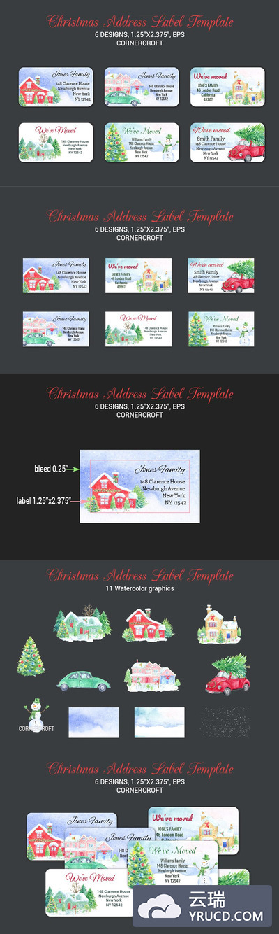 经典圣诞节留言卡片模板 Template Address Labels