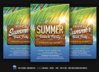 夏季海滩宣传海报模板 Summer Beach Party Flyer