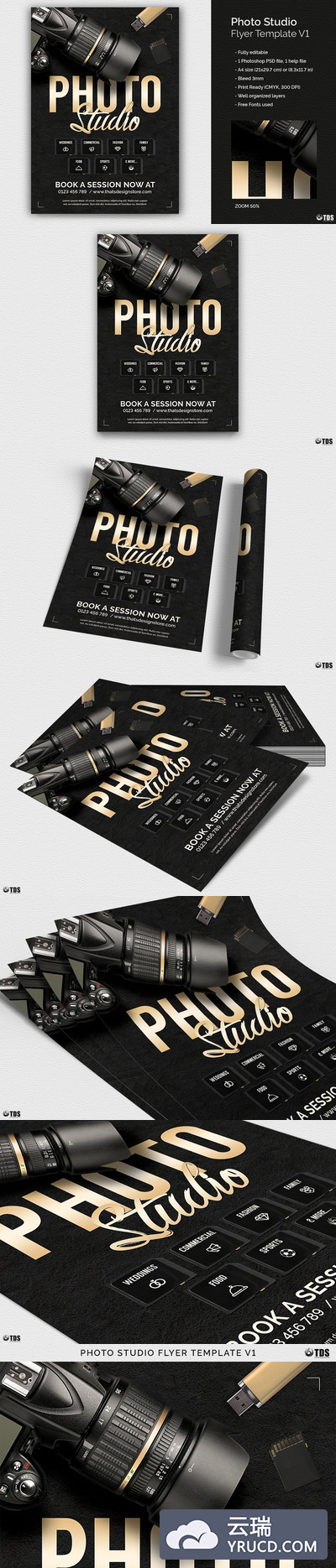 摄影工作室传单PSD海报制作模板 Photo Studio Flyer PSD V1