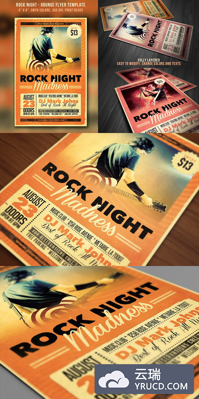 摇滚之夜海报制作模板 Rock Night Grunge Flyer