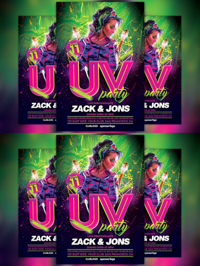 紫外线派对UV Party海报时尚模板 UV Party Flyer Template