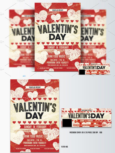 情人节海报背景模板 Valentines Day Flyer &Facebook Cover
