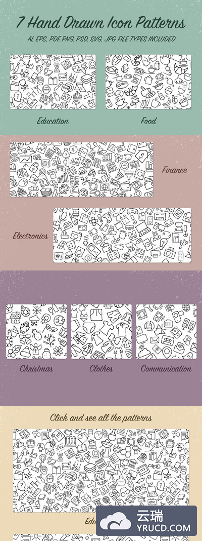 手绘图标背景纹理 7 Hand Drawn Icon Patterns - Vol 1