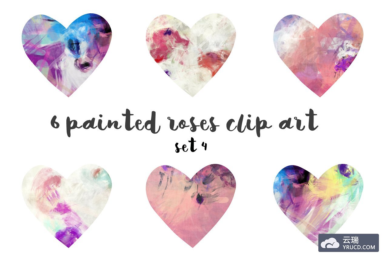 爱心插画图案 Painted hearts clipart set 4