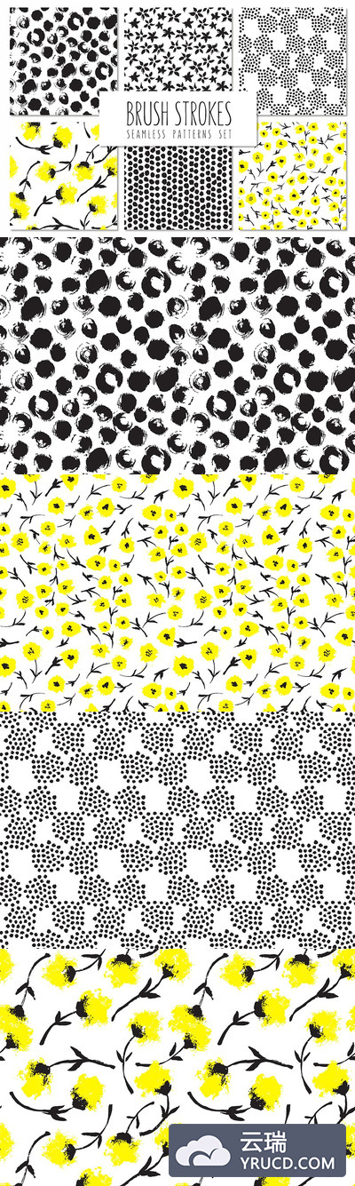 花卉笔刷无缝图案 Brush Strokes. Seamless Patterns v.5