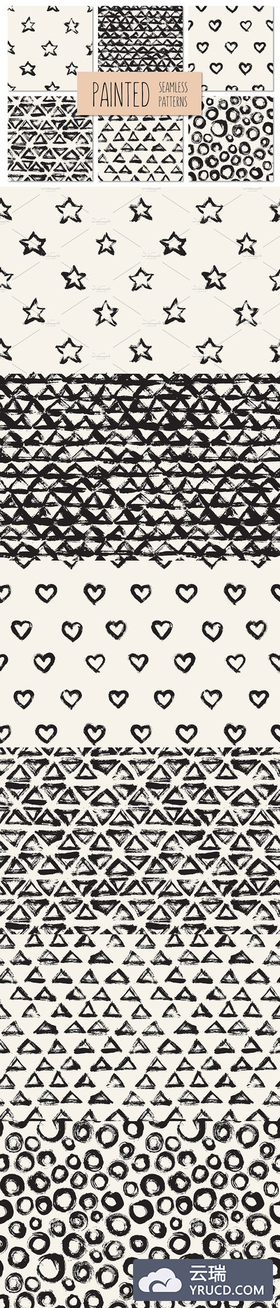 手绘抽象肌理图案集 Painted Seamless Patterns Set 1