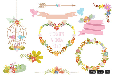 婚礼装饰花卉素材 Decorative Wedding Flower Vector