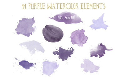 紫色水彩元素剪贴画 Purple watercolor elements clipart