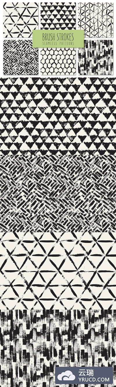 无缝笔刷背景图案 Brush Strokes. Seamless Patterns v.5