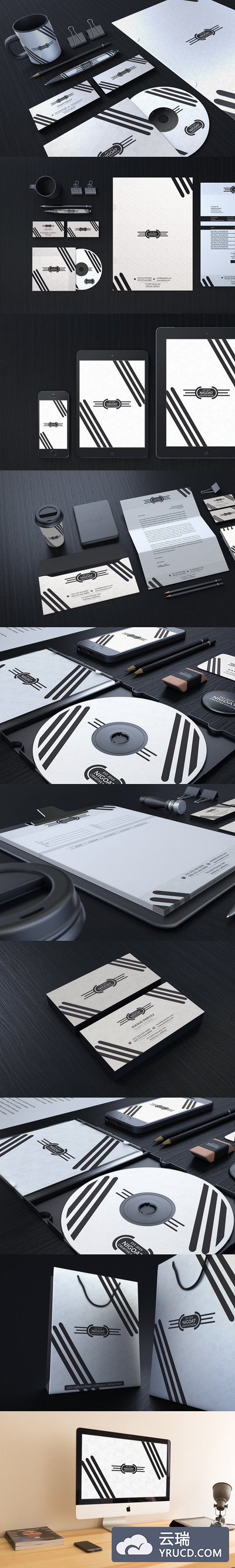 黑色高端商务品牌办公用品样机模板