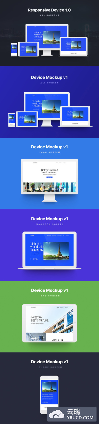 实用的多设备响应式网页设计展示样机下载[PSD]