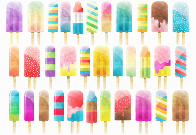 创意彩色雪糕插画 Watercolor Popsicles Clipart Set