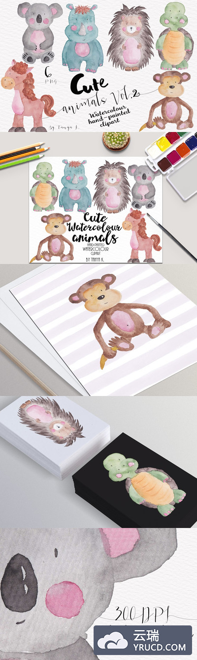 可爱的水彩动物剪贴画 Cute Watercolor animals clipart