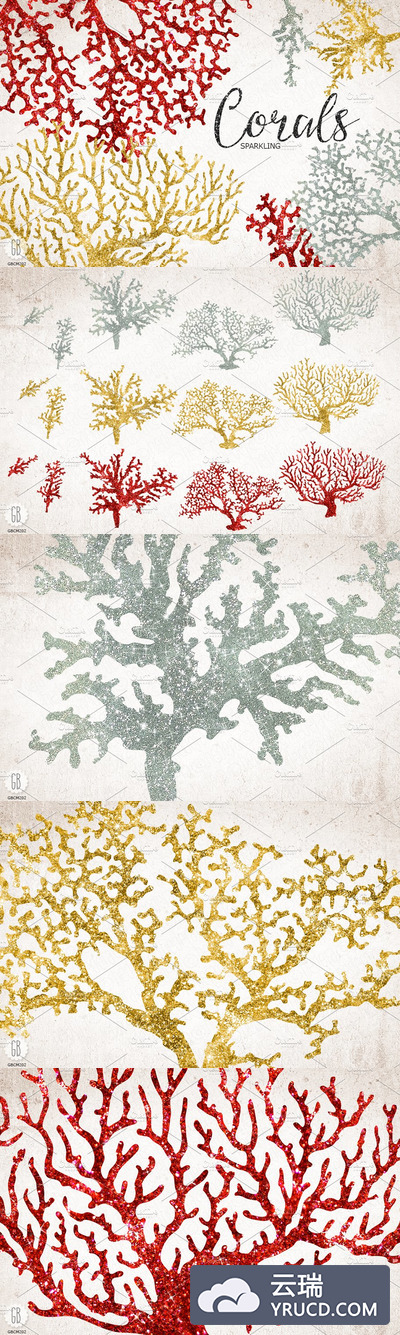 深海类海洋珊瑚生物插画 Sparkling corals, sea life clip art