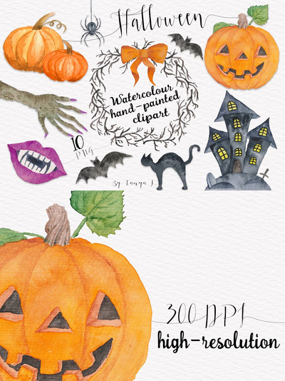 万圣节秋季水彩画集 Halloween Autumn Watercolor Set