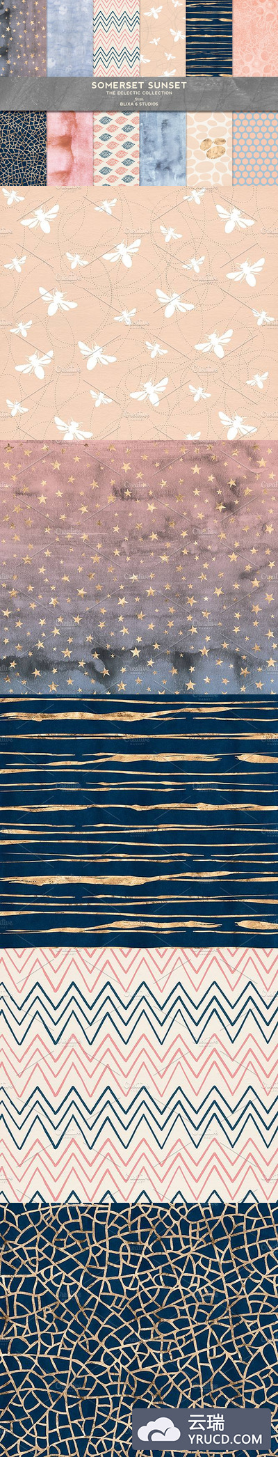 烫金日出背景纹理 Somerset Sunset Gold & Watercolors
