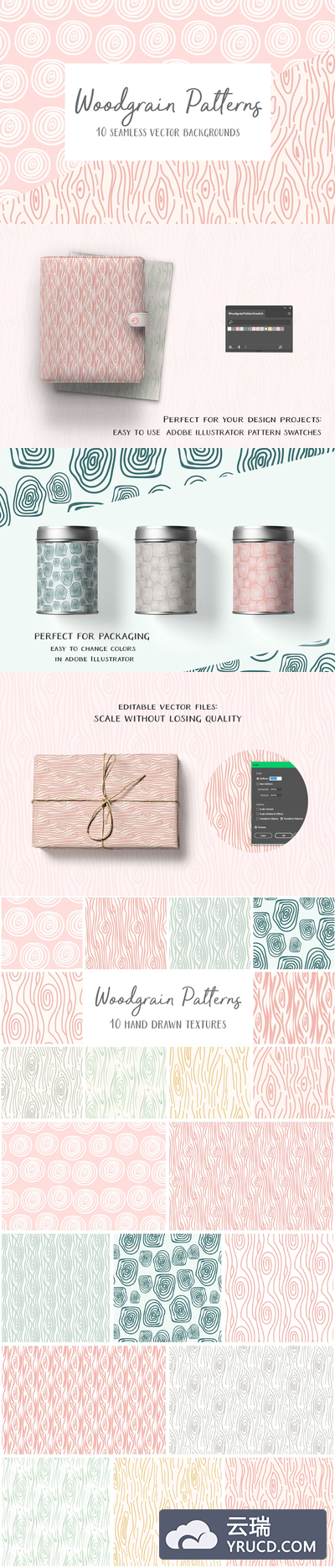 木纹矢量图案背景纹理 Woodgrain Patterns