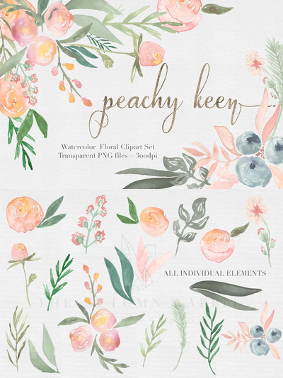 水彩剪贴画集 Peachy Keen Watercolor clipart Set