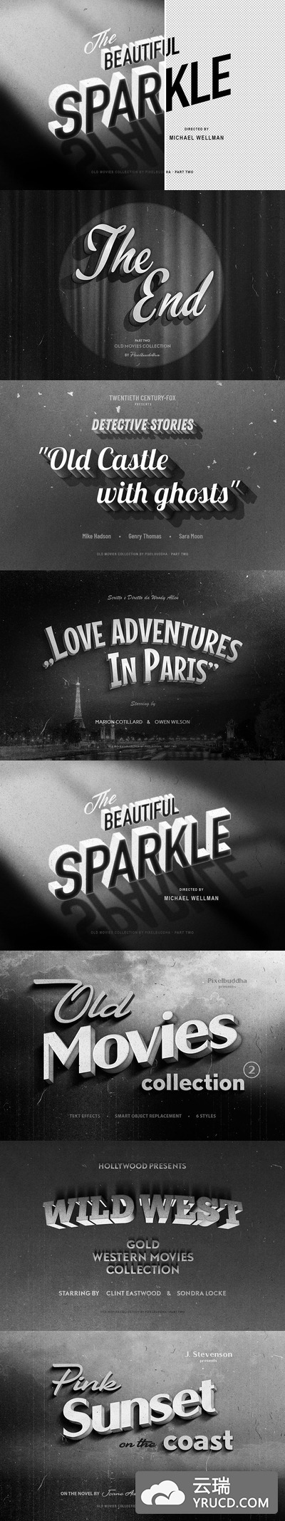 3D立体复古老电影风格的震撼逼真效果PSD图层样式大集合