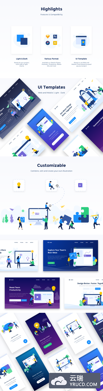 团队合作相关的APP与网页插画素材