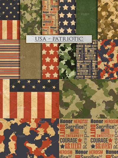 美国图案背景纹理 Camouflage and US Patriotic Patterns