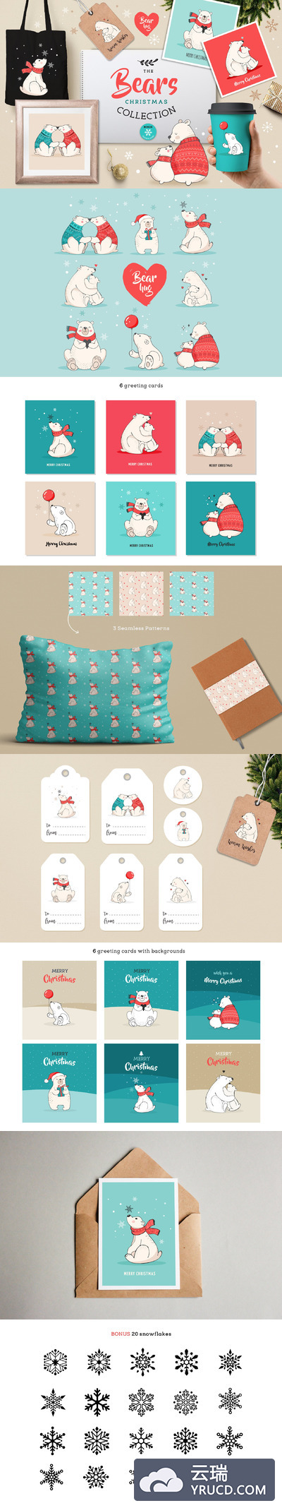 北极熊圣诞插画 Polar Bears, Christmas illustrations