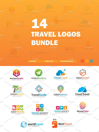 旅游logo设计包 14 Travel Logos Bundle