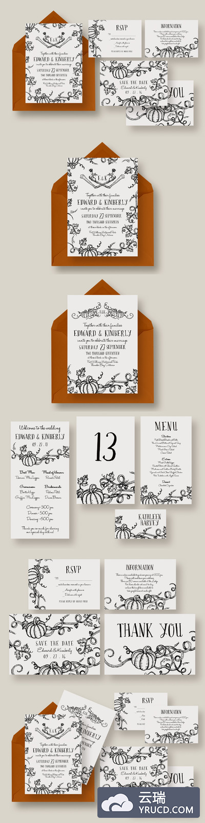 万圣节南瓜插画 Halloween Pumpkin Wedding Suite